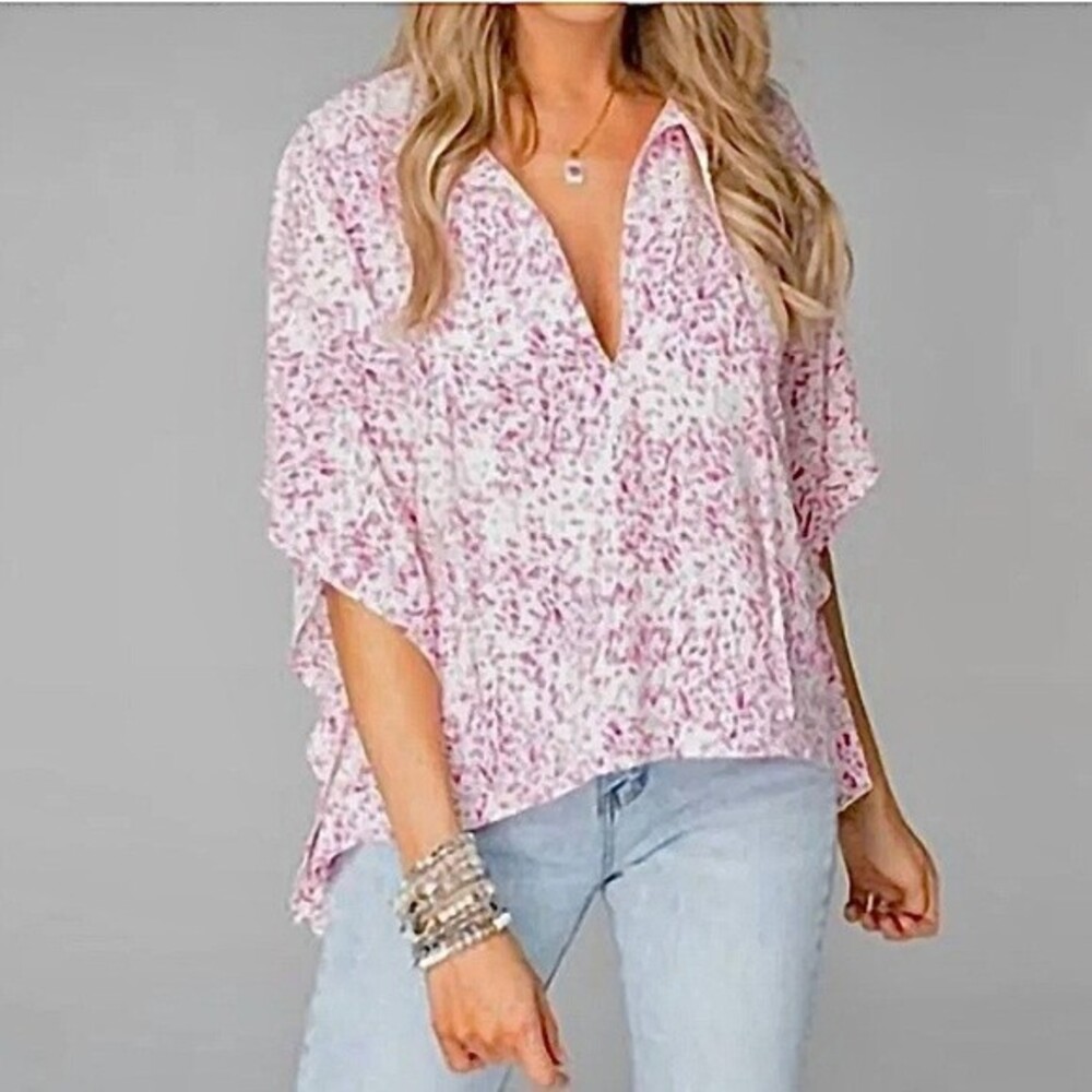 Buddy Love Buddylove Top Dave Primrose Pink White Printed Splatter Flowy M
